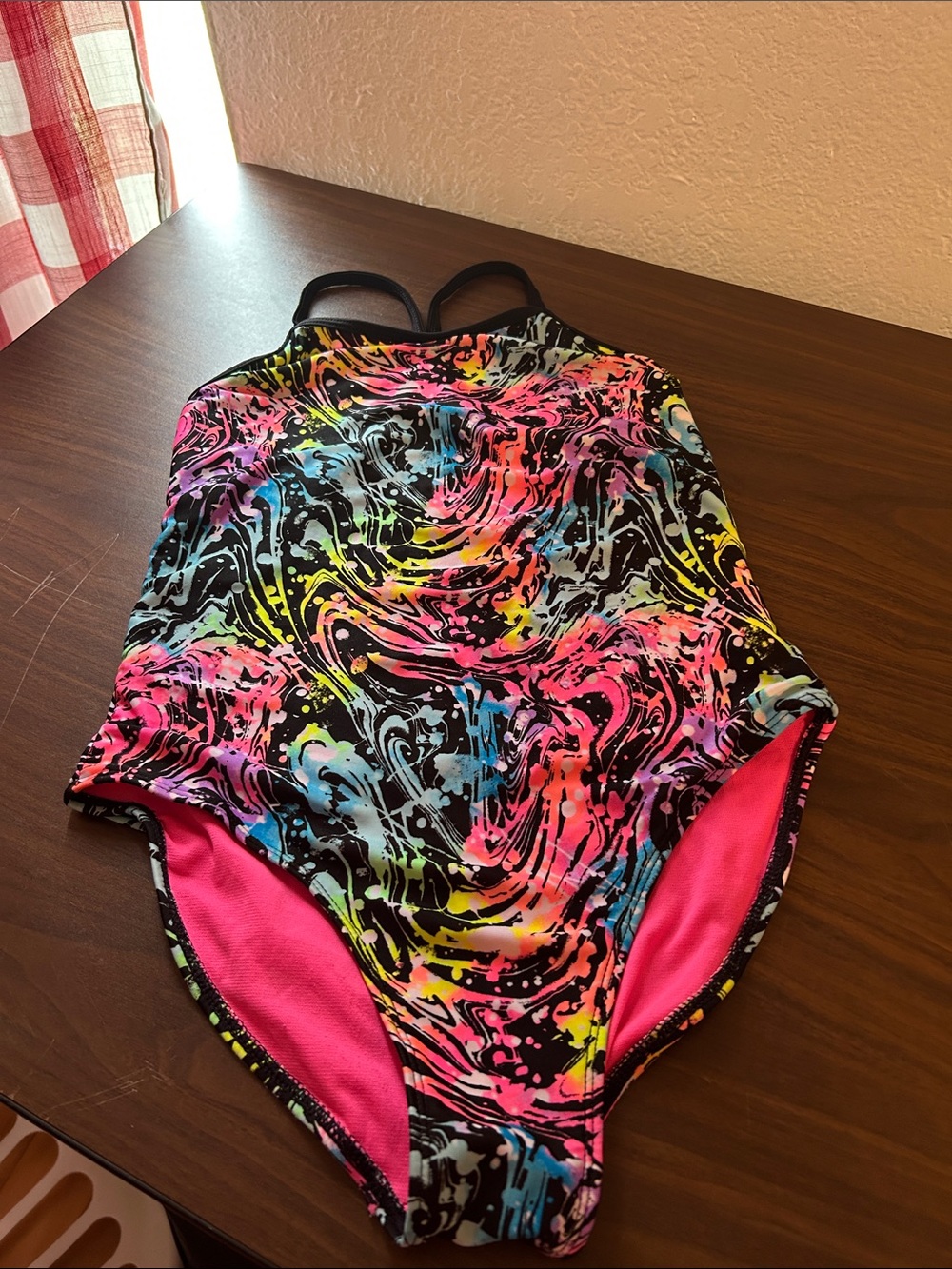 Wonder Nation Kids Neon Swirl One-Piece Swimsuit - Black & Pink
